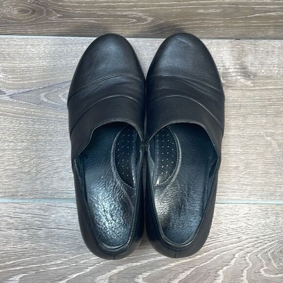 Dansko Tenley Black Leather Women’s Sz 10.5-11/EU 41 Slip On Heeled Clogs - Picture 5 of 11
